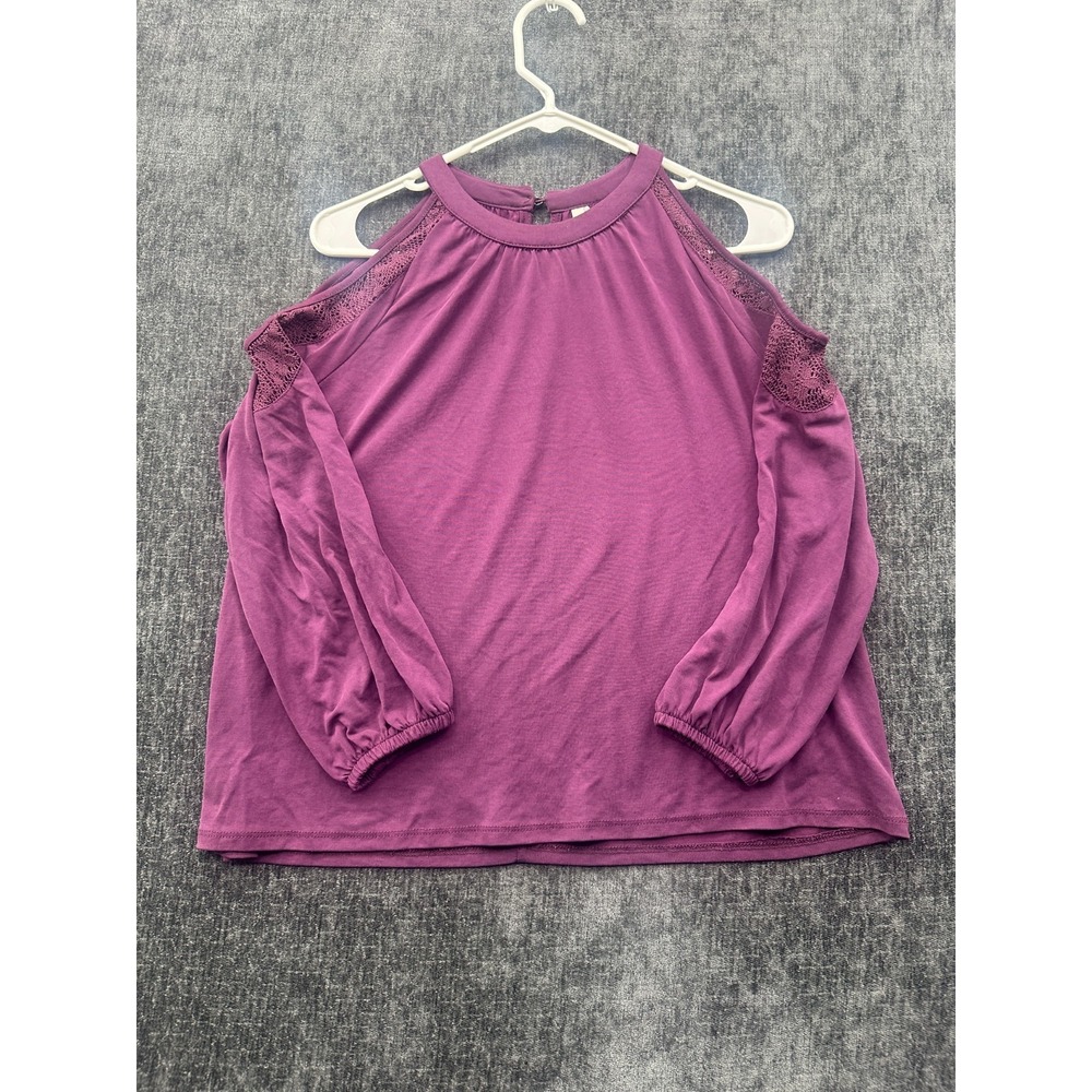 Vintage Mudd Cold Shoulder Top Womens Large Purple Lace Retro Y2K Round Neck‎